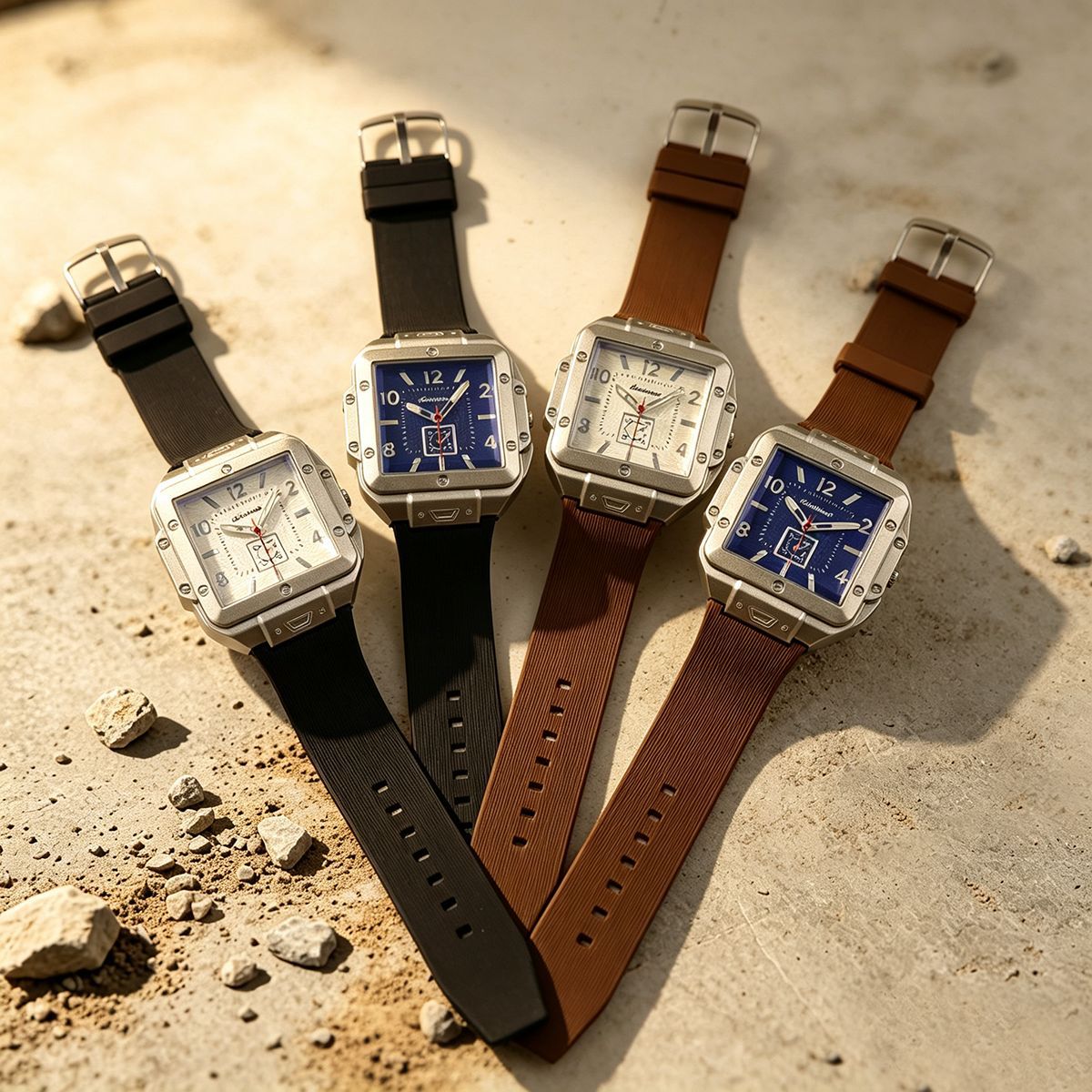 Men's Quartz Watch With Square Dial, Silica Gel Strap, Pin Buckle, Tempered Glass Mirror, And Pointer Display