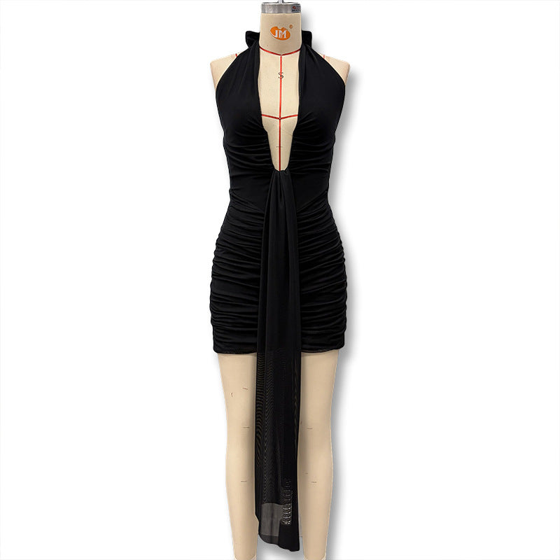 Sexy Cheetah Print Bodycon Dress With Halter Neck Sleeveless Design In Polyester For Daily Wear