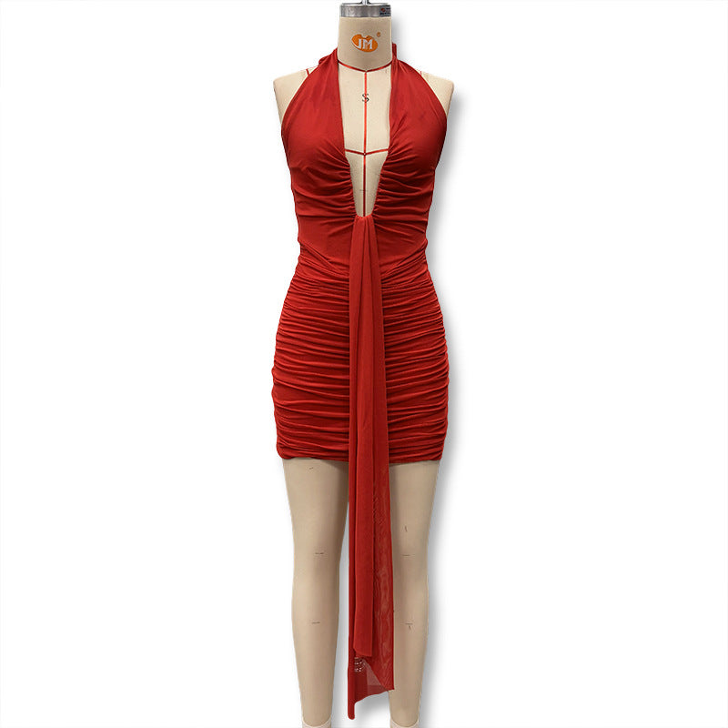 Sexy Cheetah Print Bodycon Dress With Halter Neck Sleeveless Design In Polyester For Daily Wear