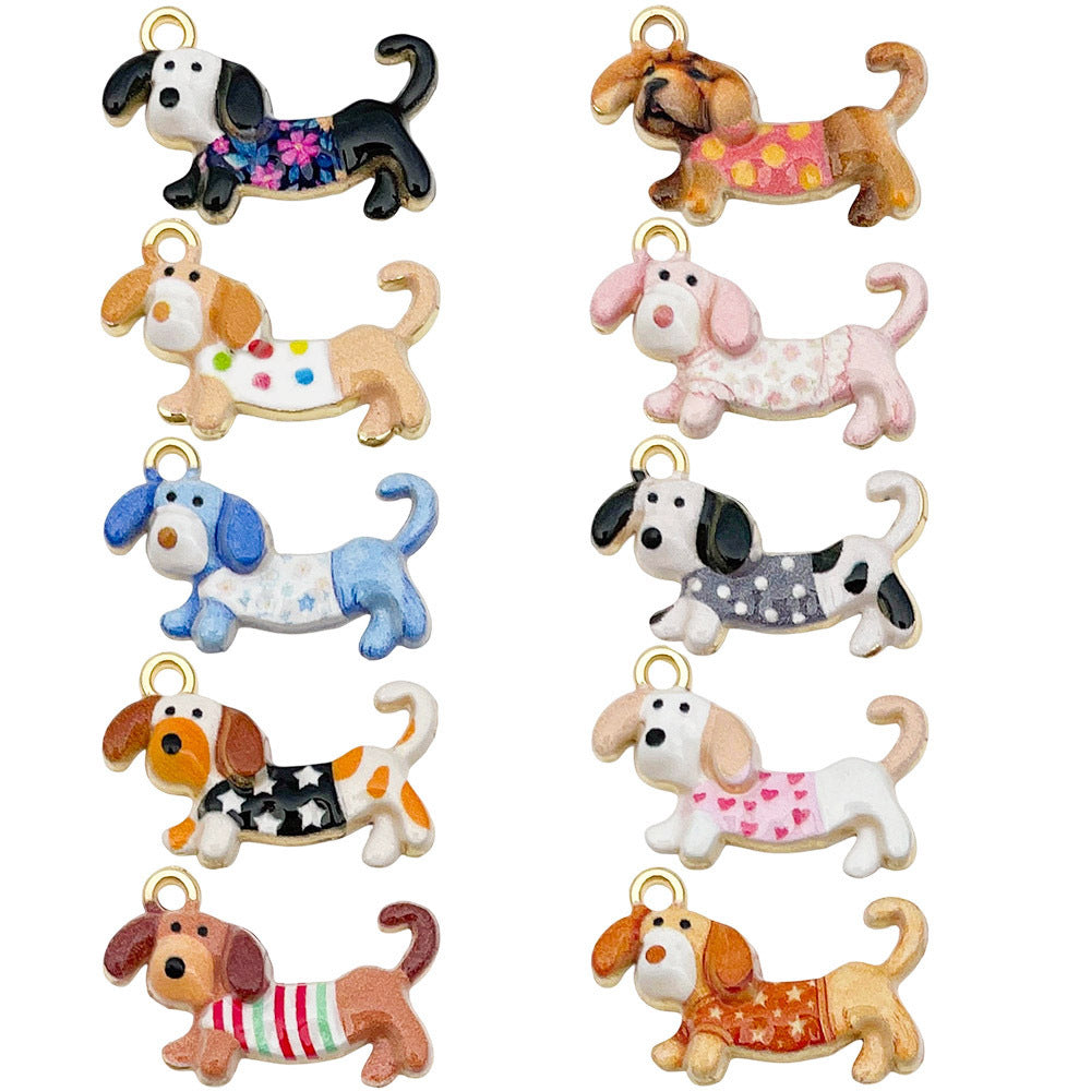 10 PCS Multicolor Enamel Alloy Dog Pendants With Oil Dyeing For Jewelry Making Accessories