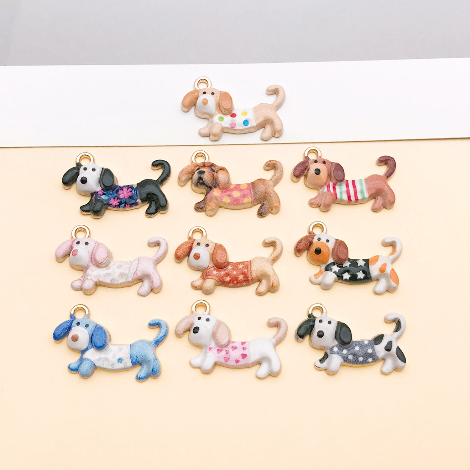 10 PCS Multicolor Enamel Alloy Dog Pendants With Oil Dyeing For Jewelry Making Accessories