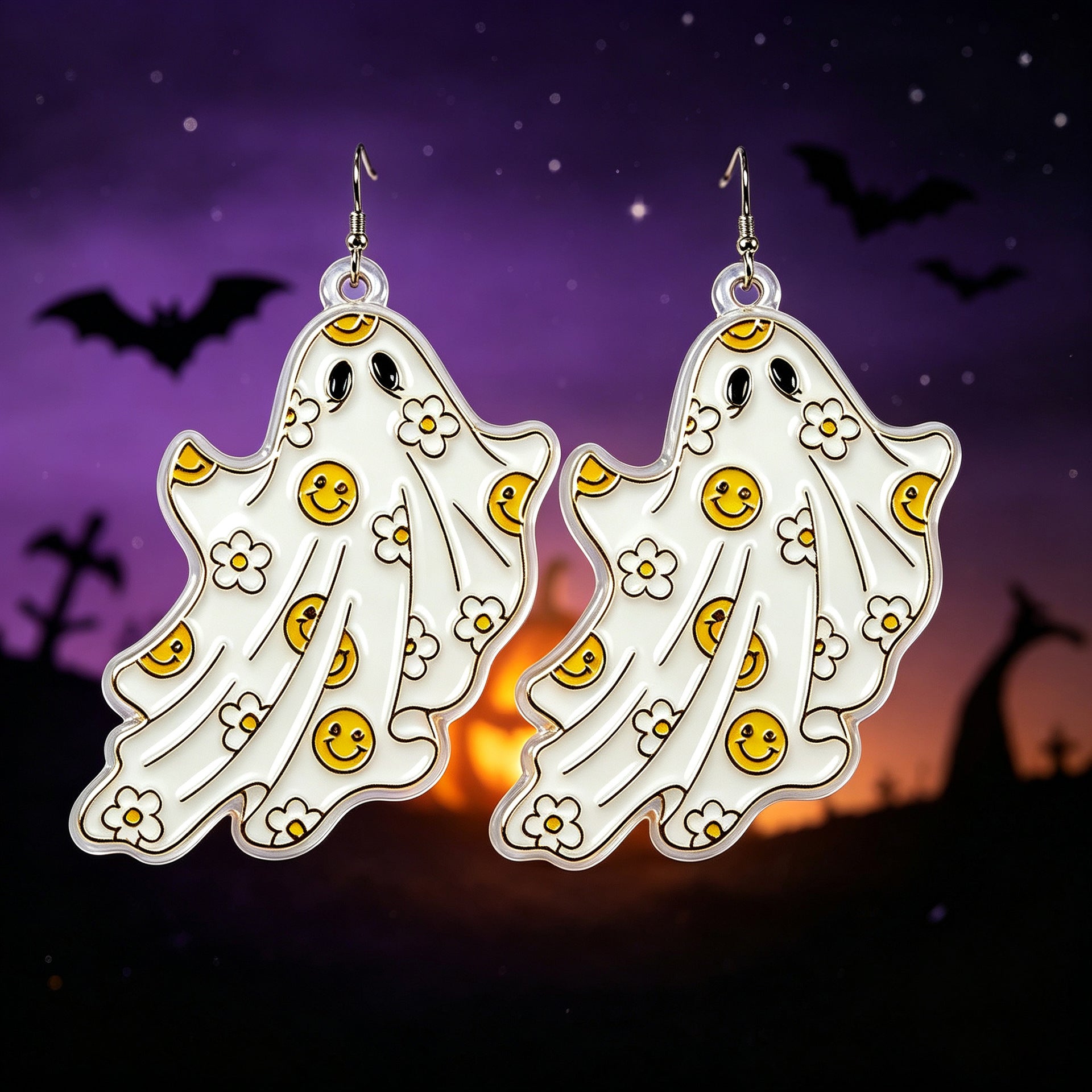 Cute Ghost Acrylic Earrings With Iron Ear Pins, Unisex Halloween Jewelry Accessory