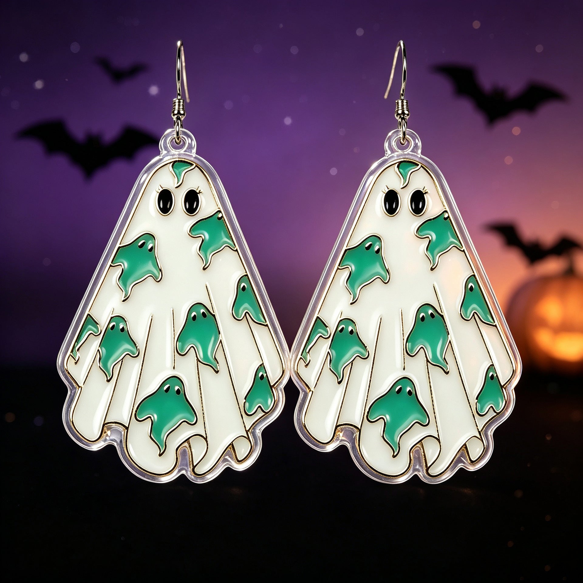 Cute Ghost Acrylic Earrings With Iron Ear Pins, Unisex Halloween Jewelry Accessory