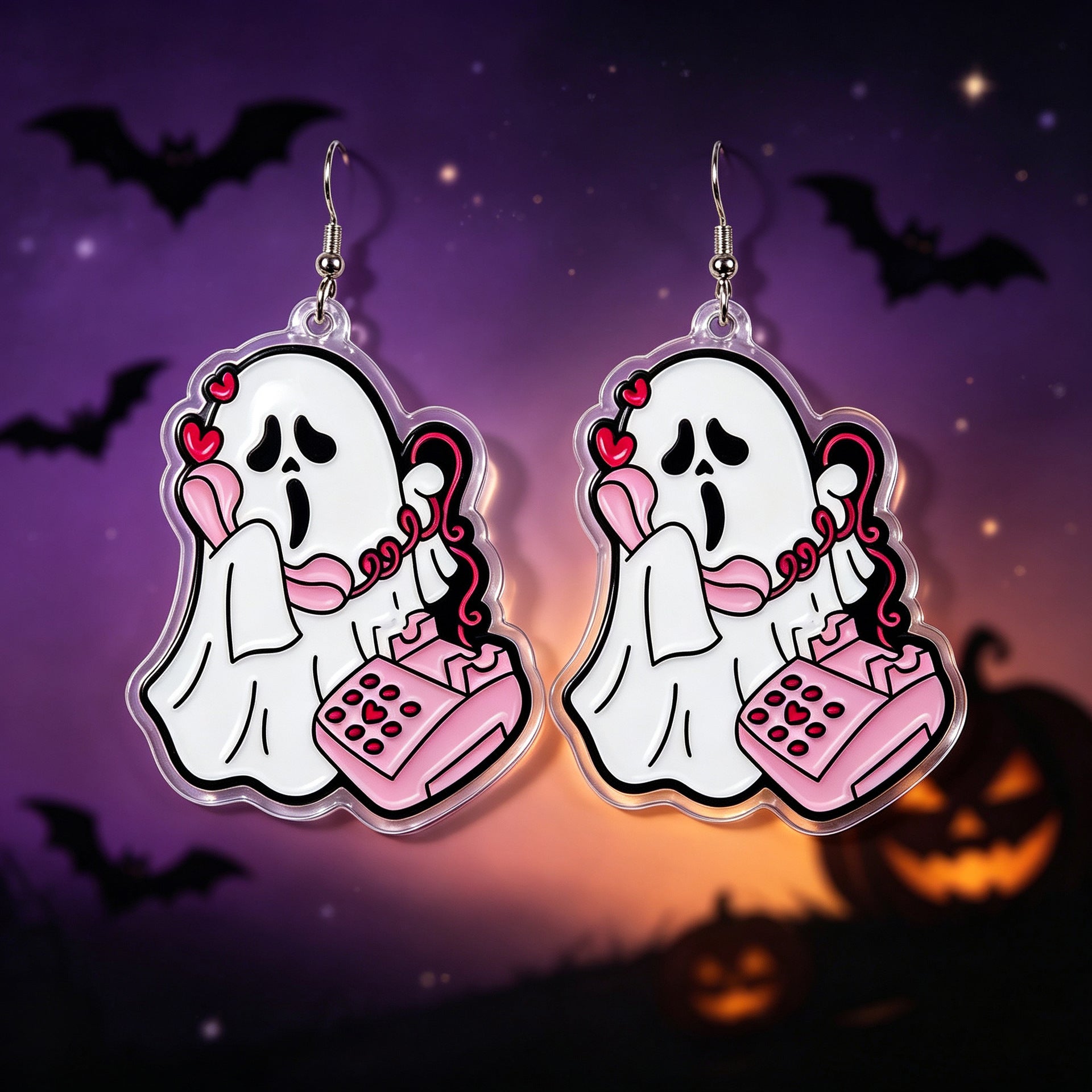 Cute Ghost Acrylic Earrings With Iron Ear Pins, Unisex Halloween Jewelry Accessory