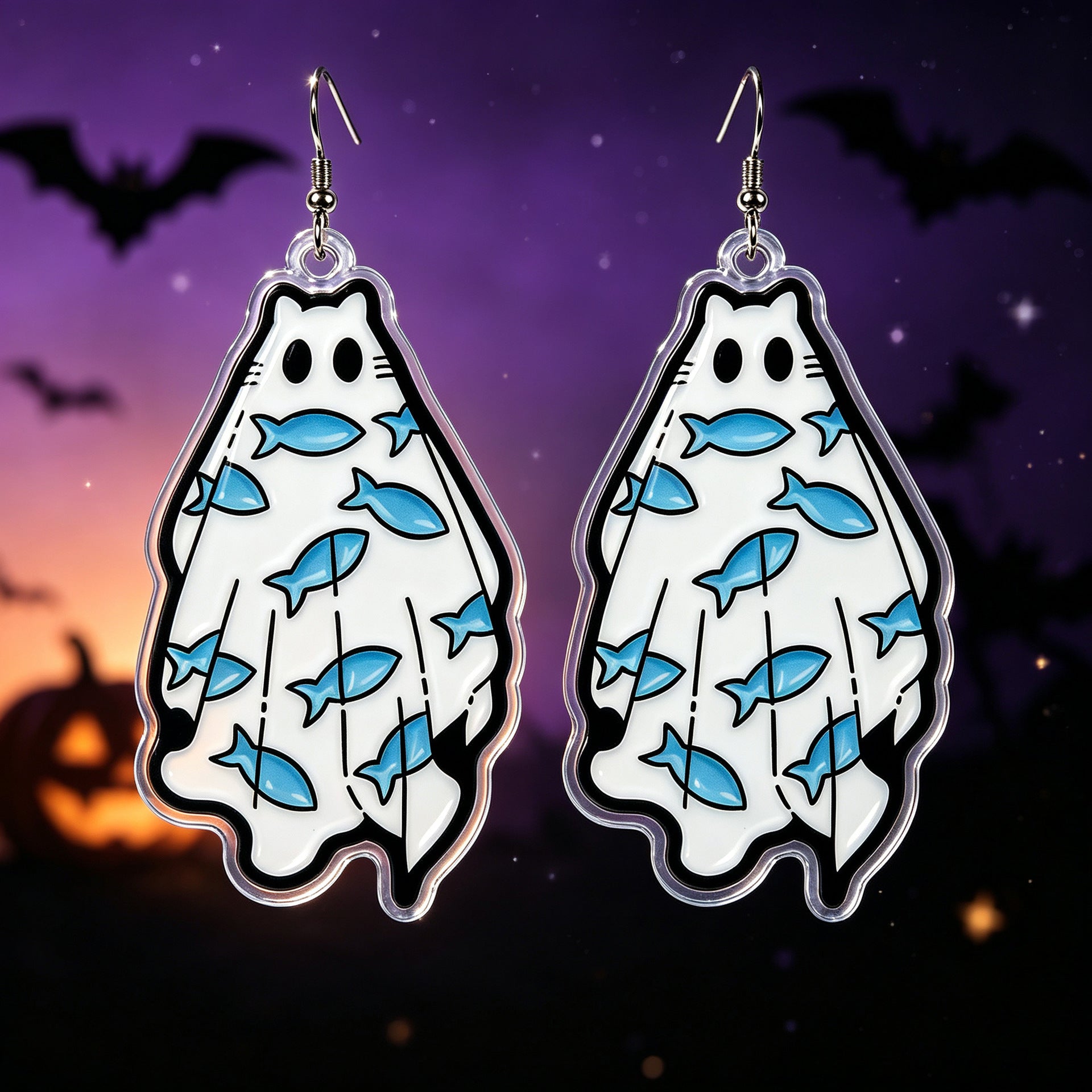 Cute Ghost Acrylic Earrings With Iron Ear Pins, Unisex Halloween Jewelry Accessory