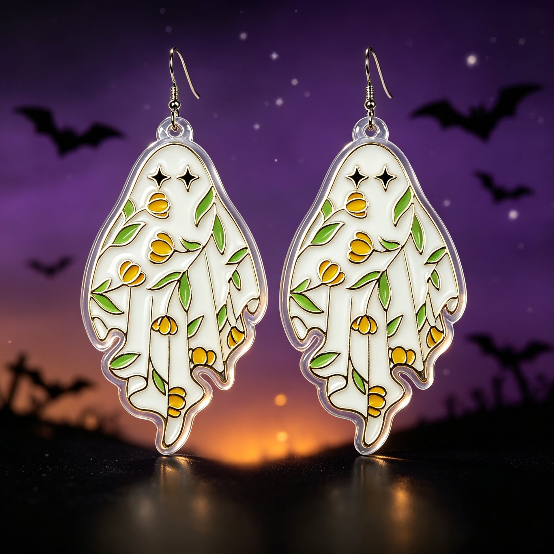 Cute Ghost Acrylic Earrings With Iron Ear Pins, Unisex Halloween Jewelry Accessory