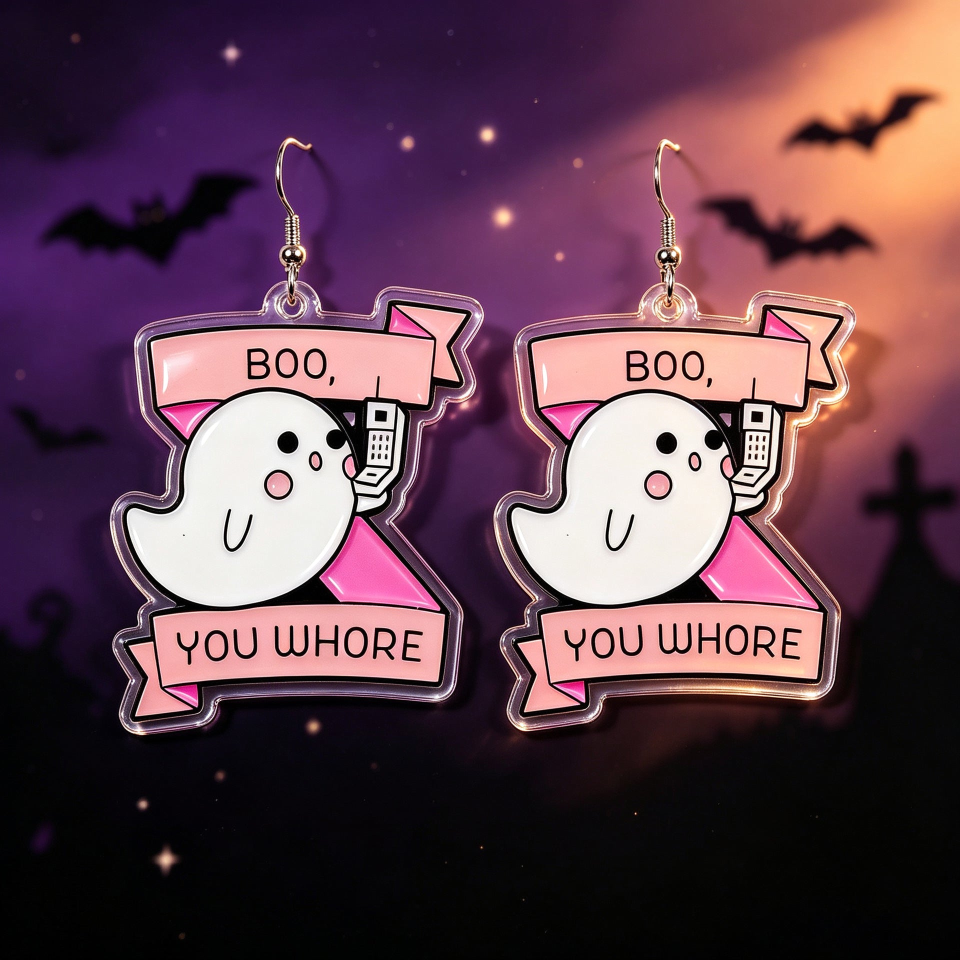 Cute Ghost Acrylic Earrings With Iron Ear Pins, Unisex Halloween Jewelry Accessory