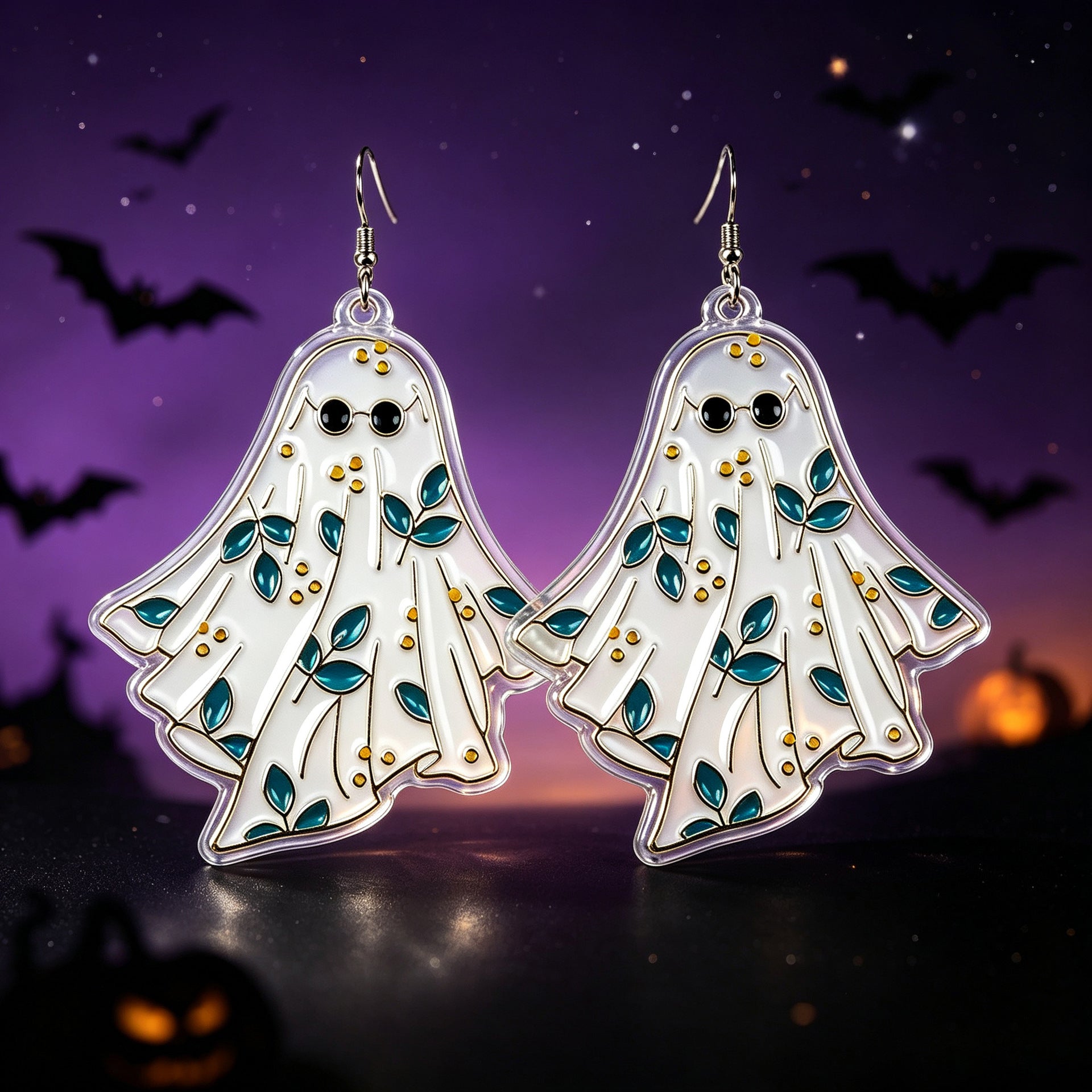 Cute Ghost Acrylic Earrings With Iron Ear Pins, Unisex Halloween Jewelry Accessory