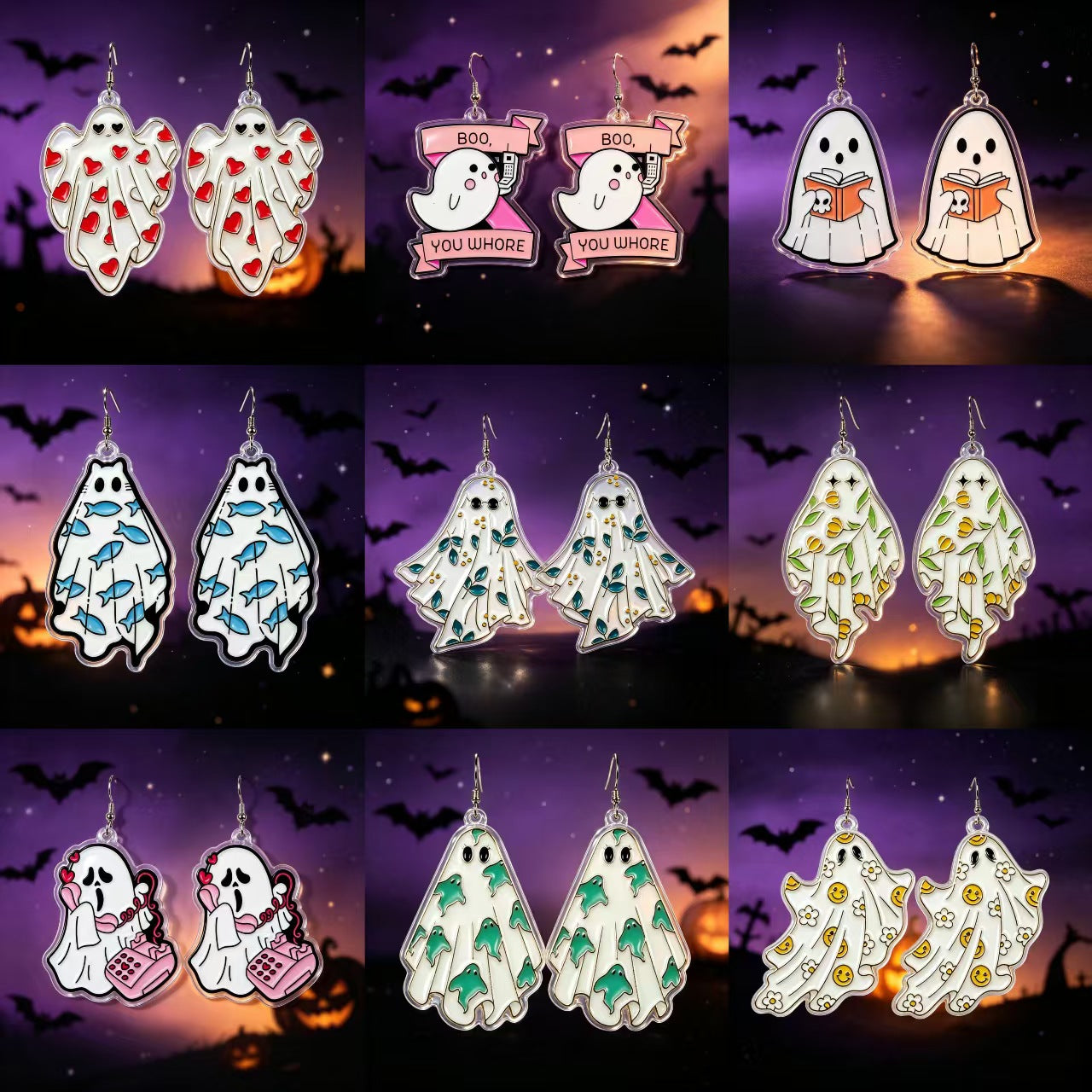 Cute Ghost Acrylic Earrings With Iron Ear Pins, Unisex Halloween Jewelry Accessory