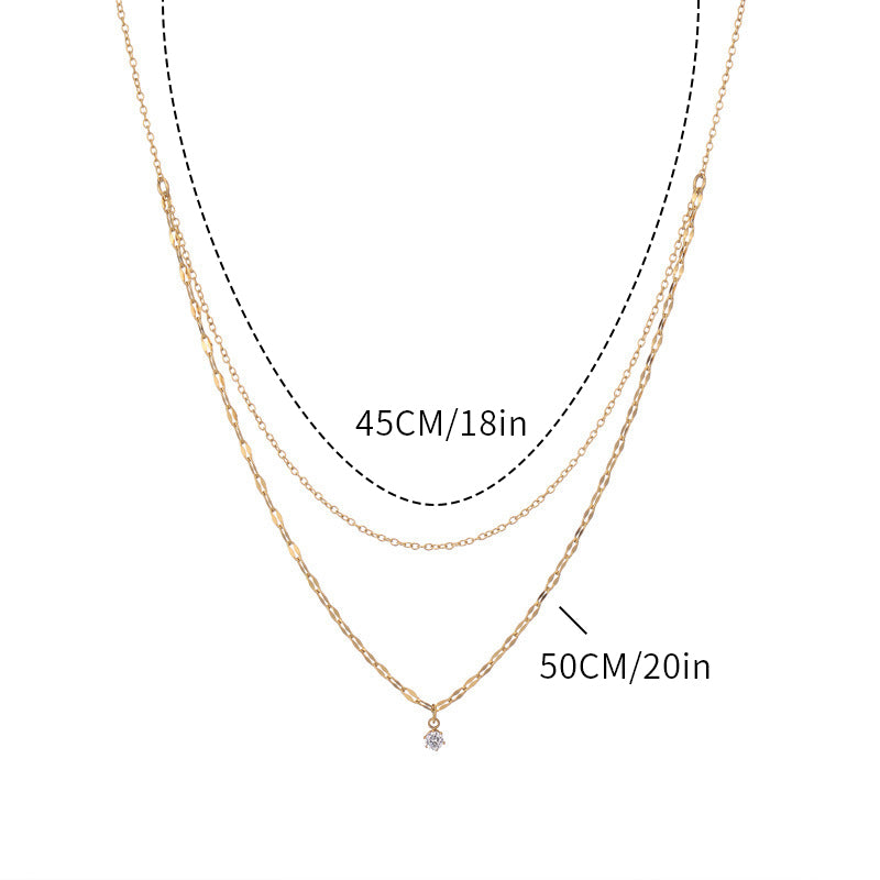 Geometric Double Layer Women's Necklace, Waterproof 304 Stainless Steel With 18K Gold Plated PVD Coating And Zircon Inlay, Cable Chain