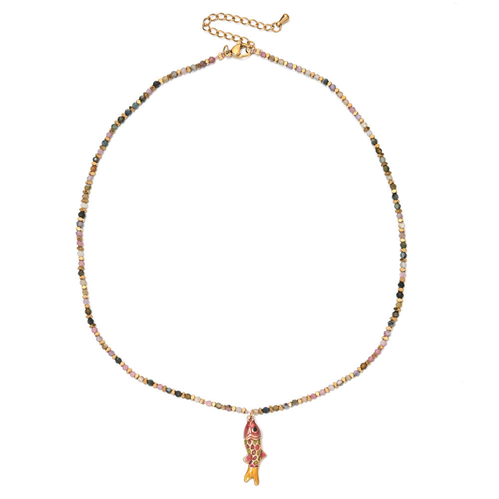 Simple Style Carp Beading Necklace For Women With Rope Chain And 304 Stainless Steel Pendant