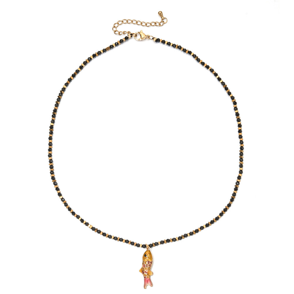 Simple Style Carp Beading Necklace For Women With Rope Chain And 304 Stainless Steel Pendant
