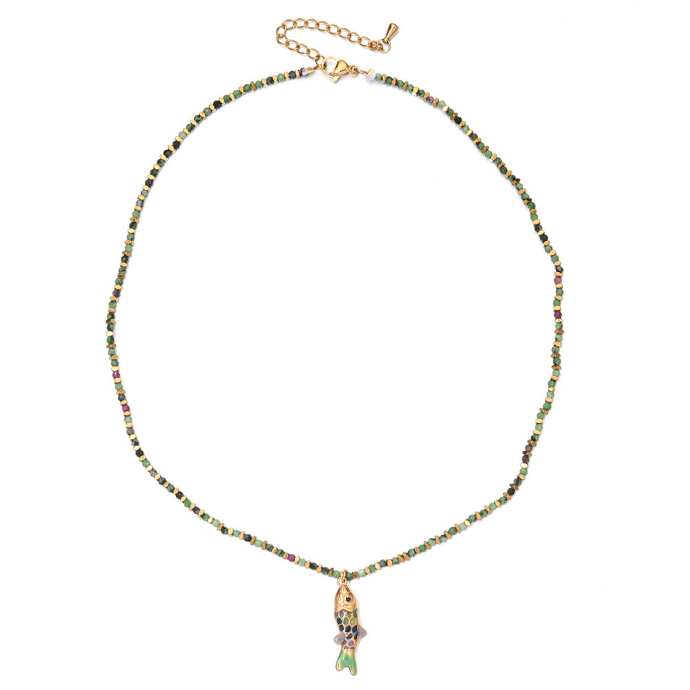 Simple Style Carp Beading Necklace For Women With Rope Chain And 304 Stainless Steel Pendant