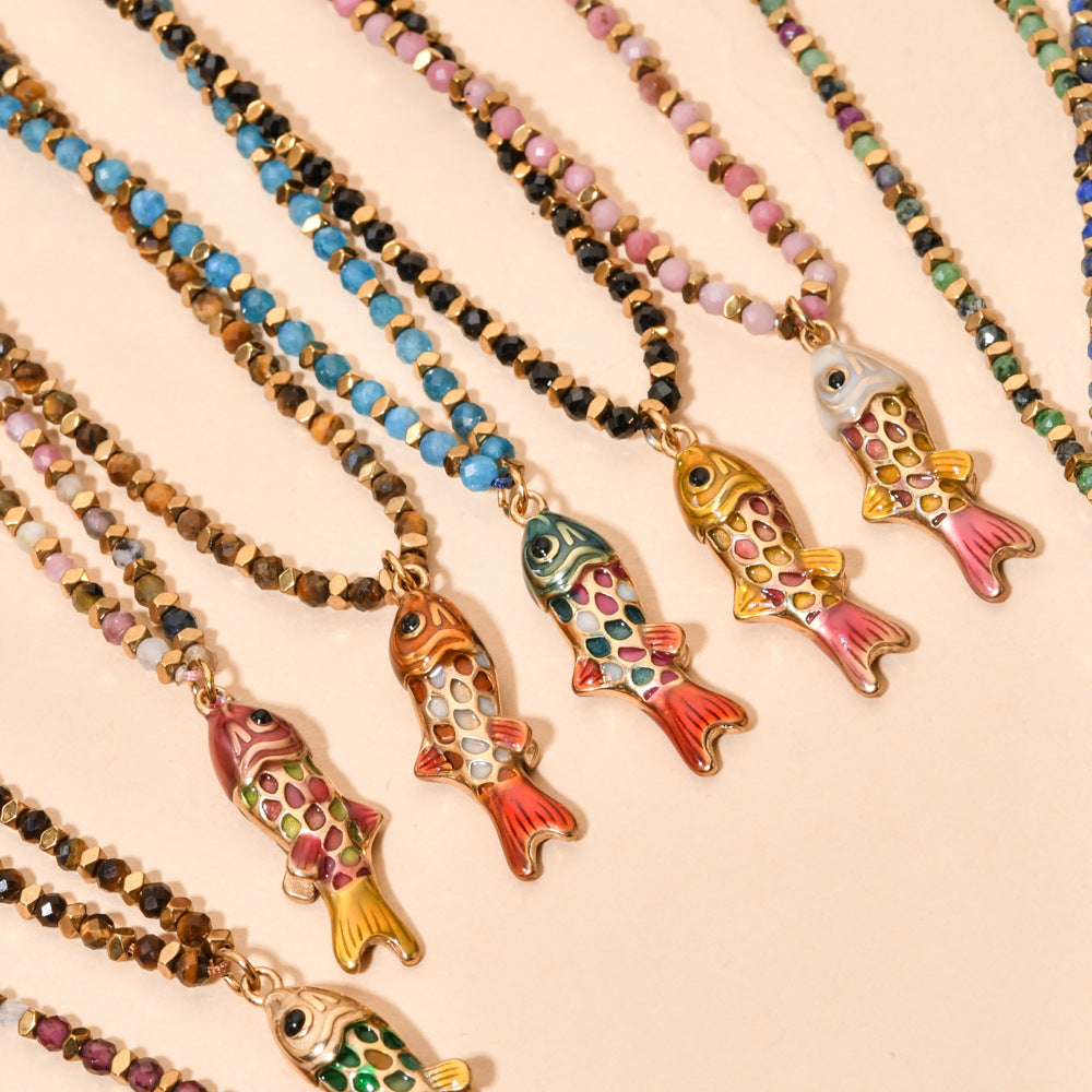 Simple Style Carp Beading Necklace For Women With Rope Chain And 304 Stainless Steel Pendant