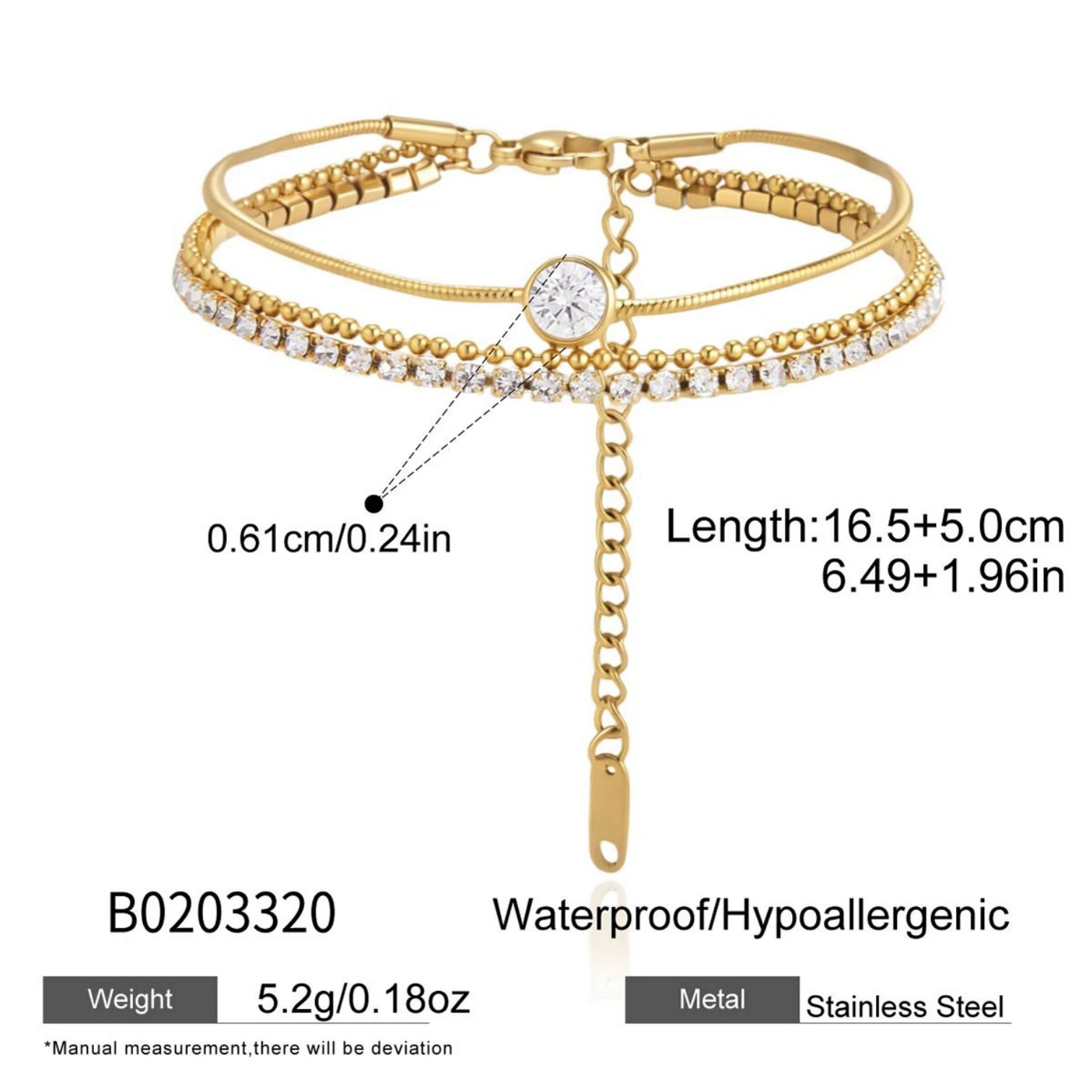 Geometric Women's Bracelets In 304 Stainless Steel With 18K Gold Plated PVD Coating And Zircon Inlay