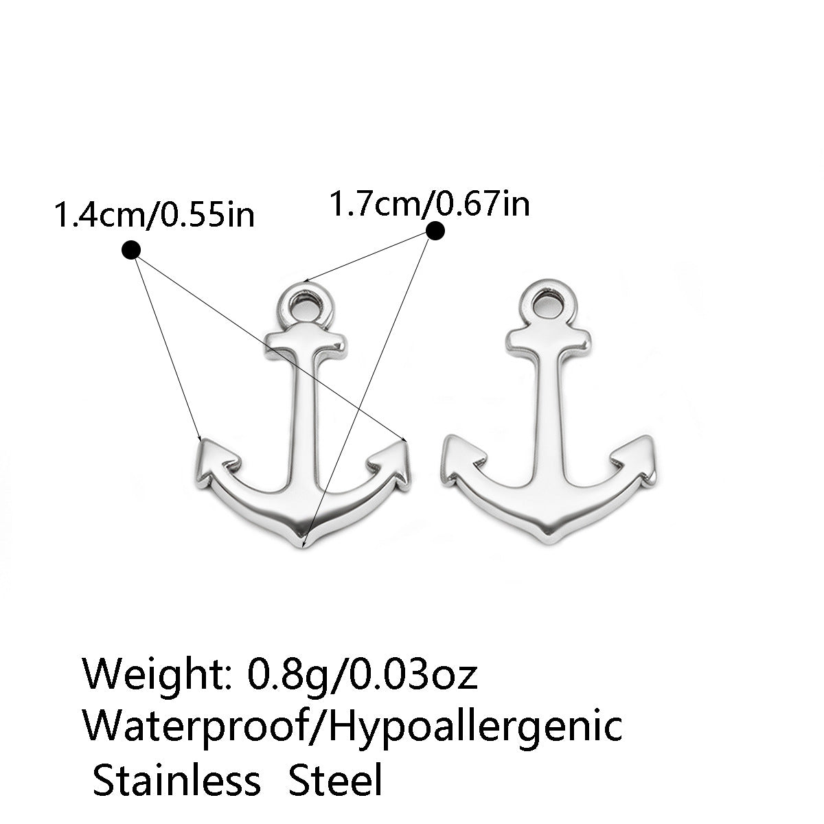 Anchor Pendant In 304 Stainless Steel With Electroplated Finish, Silver Marine Style Jewelry Accessory