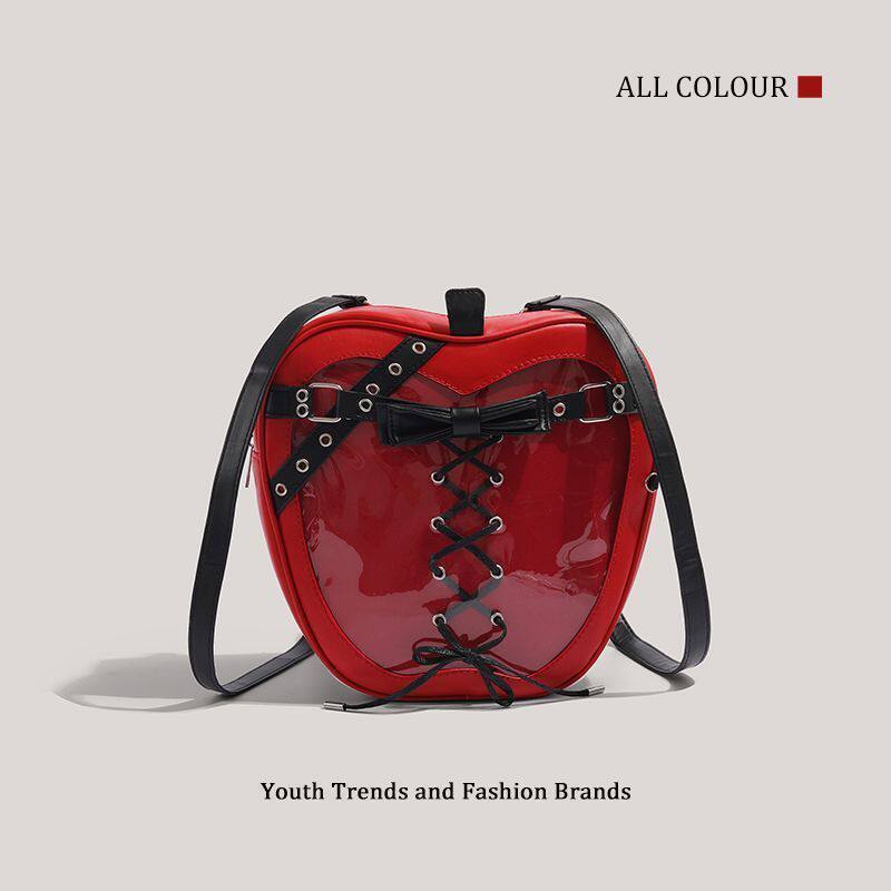 Heart-shaped PU Leather Crossbody Bag For Women With Sewing Thread Detail And Sling Strap
