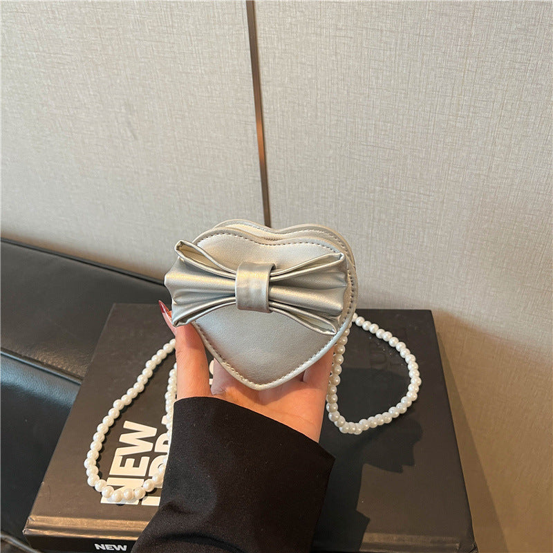 Heart-shaped Bow Tie Shoulder Bag For Women In PU Leather With Single Shoulder Strap