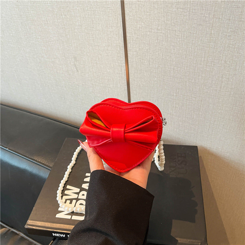 Heart-shaped Bow Tie Shoulder Bag For Women In PU Leather With Single Shoulder Strap