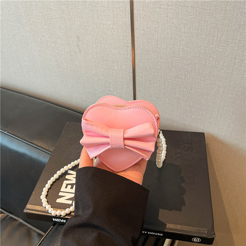Heart-shaped Bow Tie Shoulder Bag For Women In PU Leather With Single Shoulder Strap