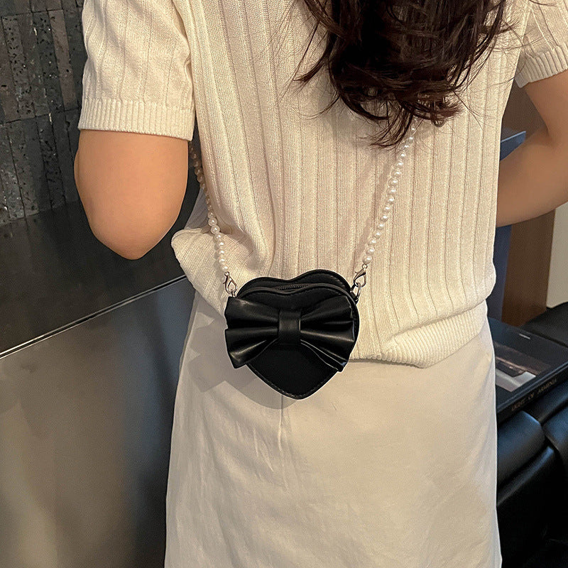 Heart-shaped Bow Tie Shoulder Bag For Women In PU Leather With Single Shoulder Strap
