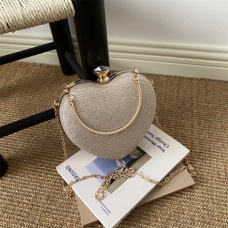 Heart-shaped Metal Bag For Women Featuring A Stylish Chain Strap, Perfect For Trendy Outfits