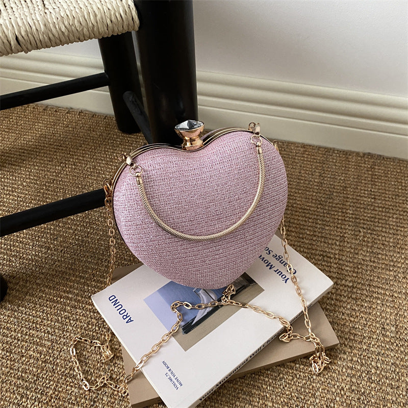 Heart-shaped Metal Bag For Women Featuring A Stylish Chain Strap, Perfect For Trendy Outfits