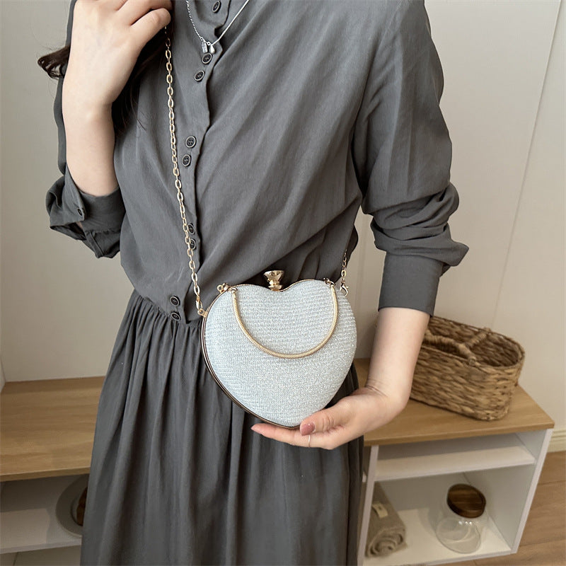 Heart-shaped Metal Bag For Women Featuring A Stylish Chain Strap, Perfect For Trendy Outfits