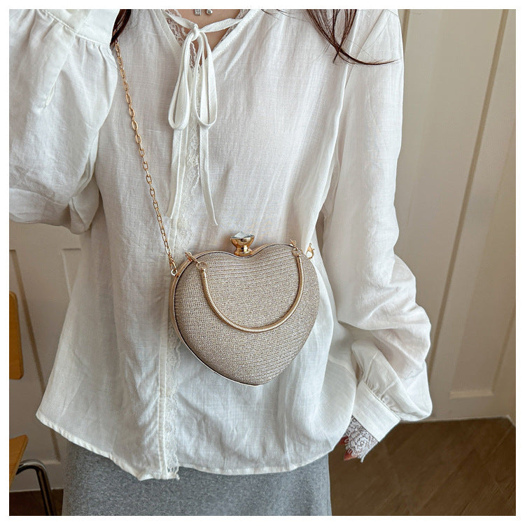 Heart-shaped Metal Bag For Women Featuring A Stylish Chain Strap, Perfect For Trendy Outfits