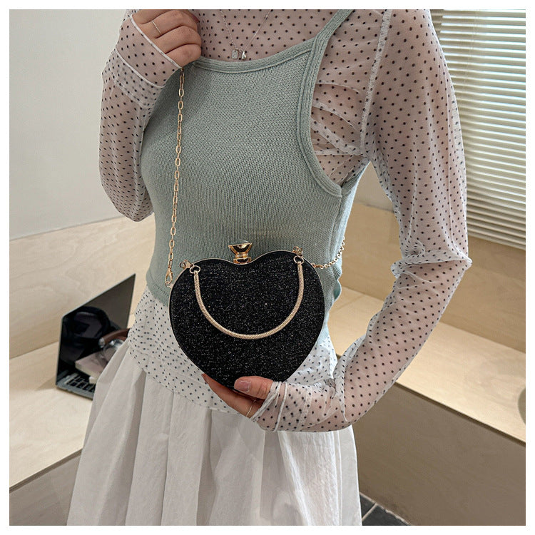 Heart-shaped Metal Bag For Women Featuring A Stylish Chain Strap, Perfect For Trendy Outfits