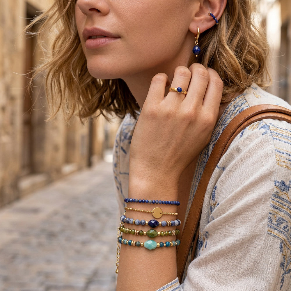 Geometric Jewelry Set In IG Style Featuring Beading Craft And Electroplated 18K Real Gold Plated Copper With Beaded Chain