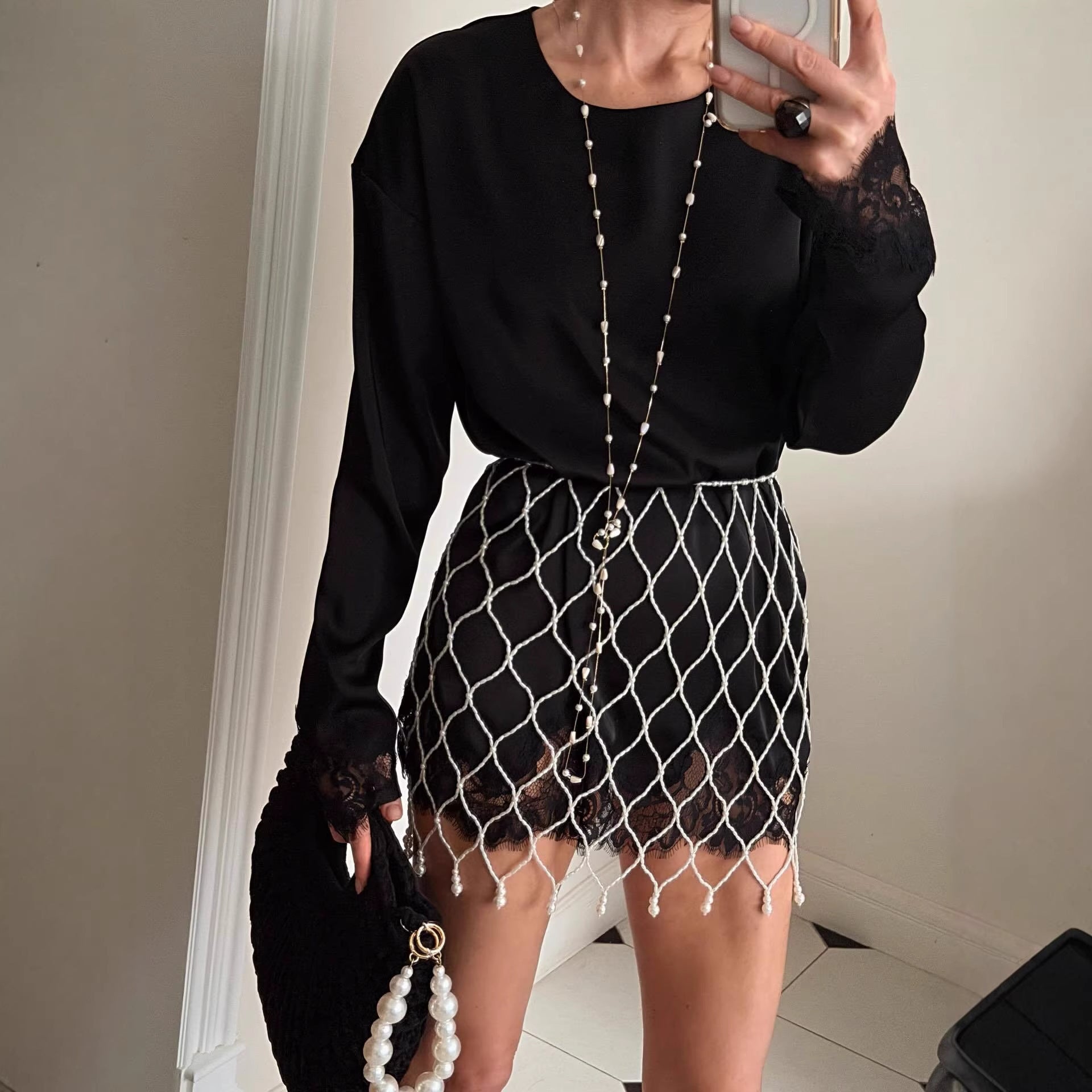 Elegant Long Sleeve Lace Pullover Blouse For Women In Polyester Fabric