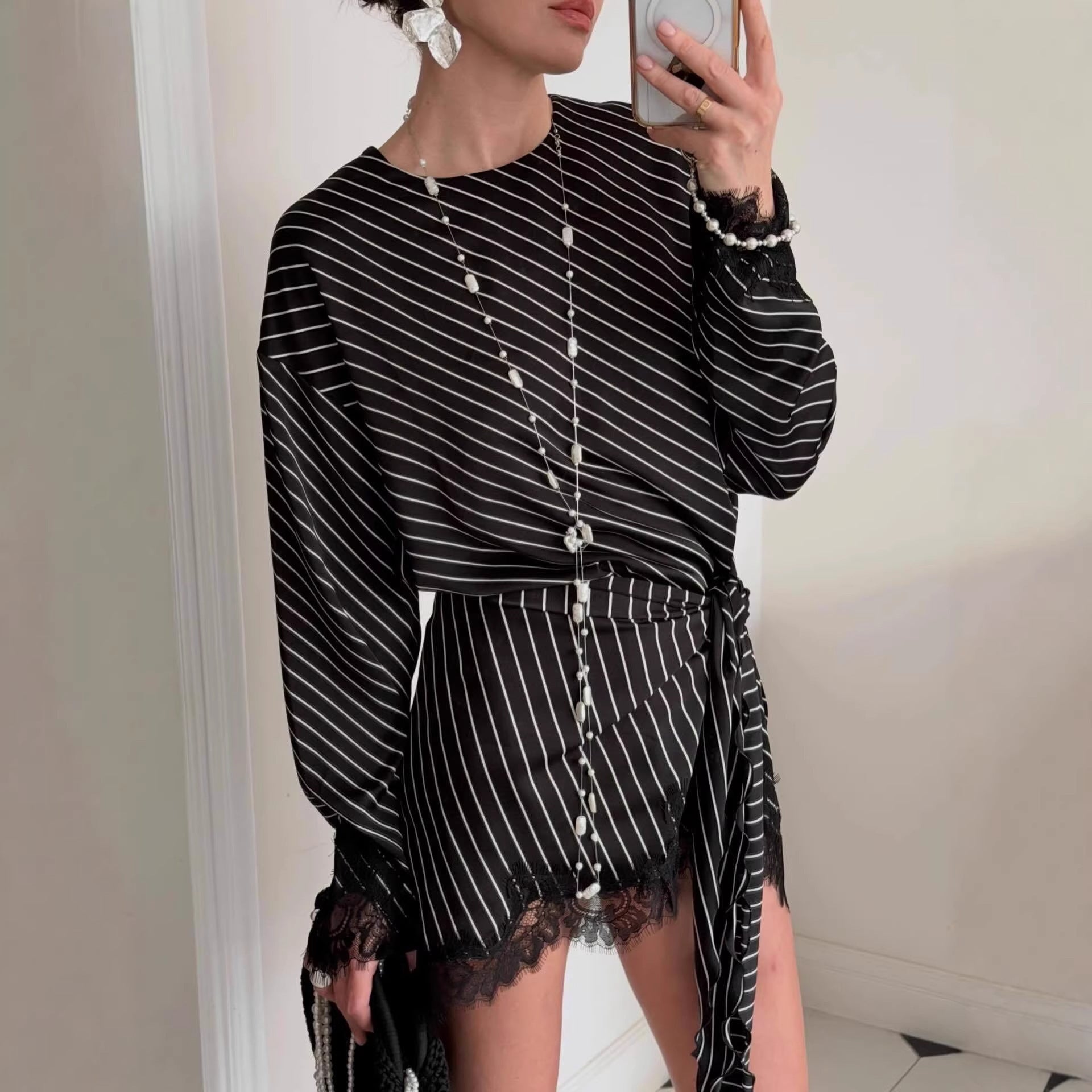 Elegant Long Sleeve Lace Pullover Blouse For Women In Polyester Fabric