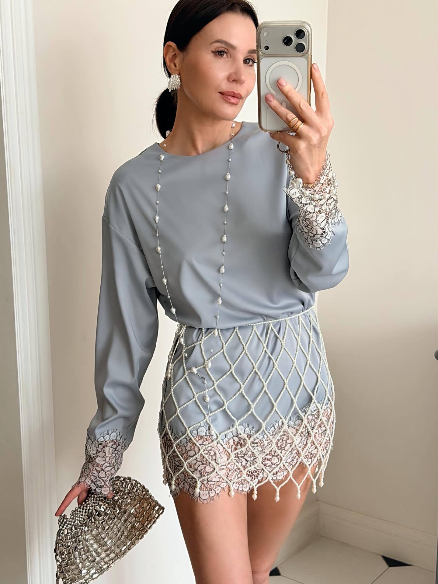 Elegant Long Sleeve Lace Pullover Blouse For Women In Polyester Fabric