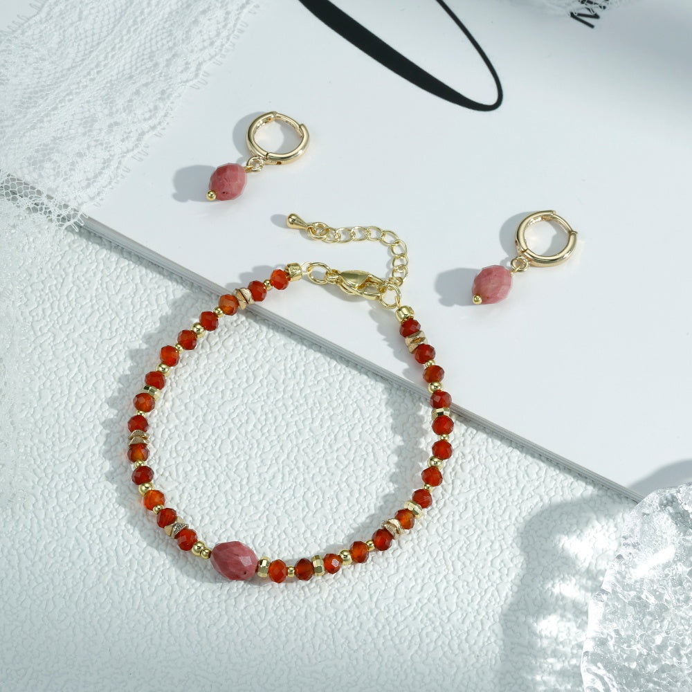 Geometric Jewelry Set In IG Style Featuring Beading Craft And Electroplated 18K Real Gold Plated Copper With Beaded Chain
