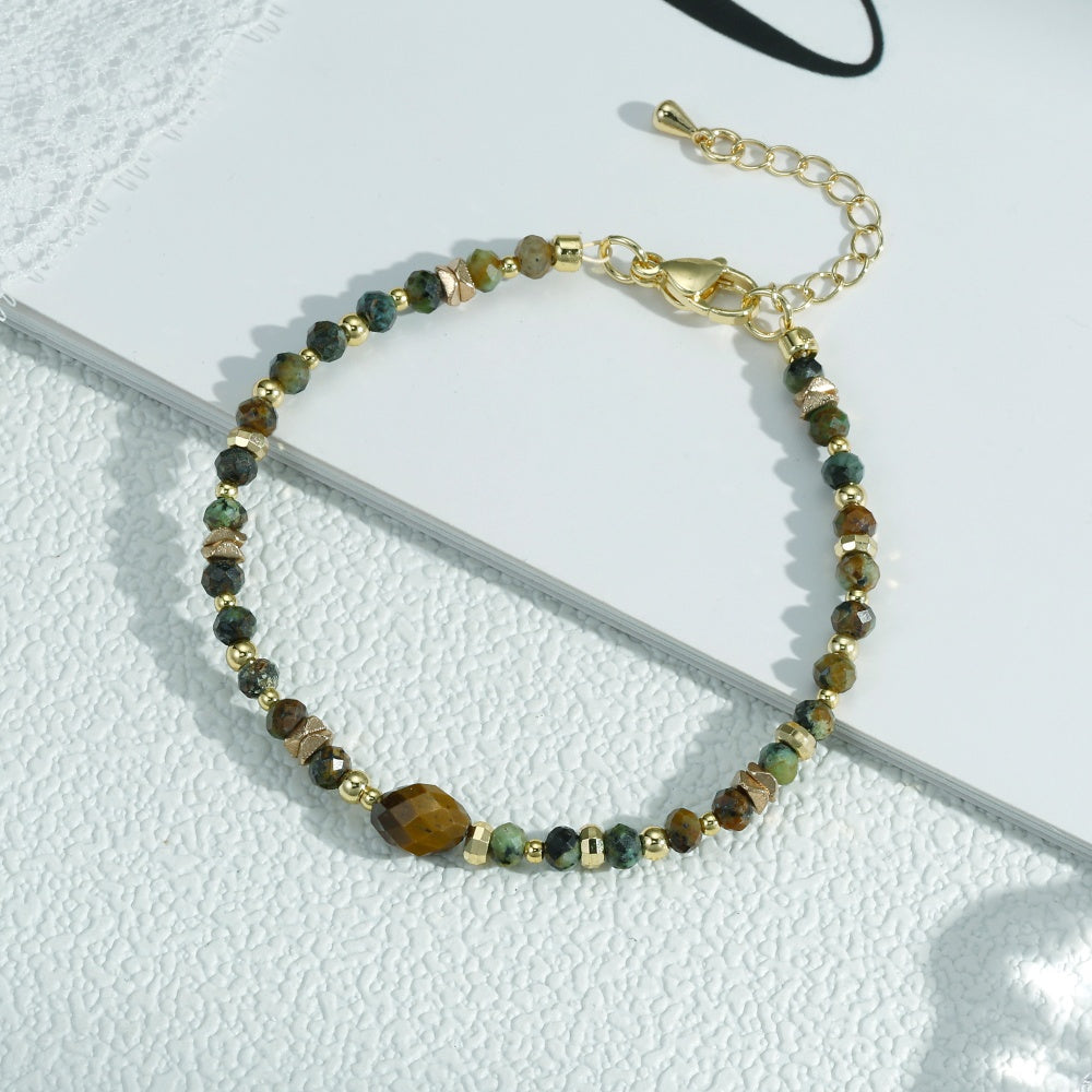 Geometric Jewelry Set In IG Style Featuring Beading Craft And Electroplated 18K Real Gold Plated Copper With Beaded Chain