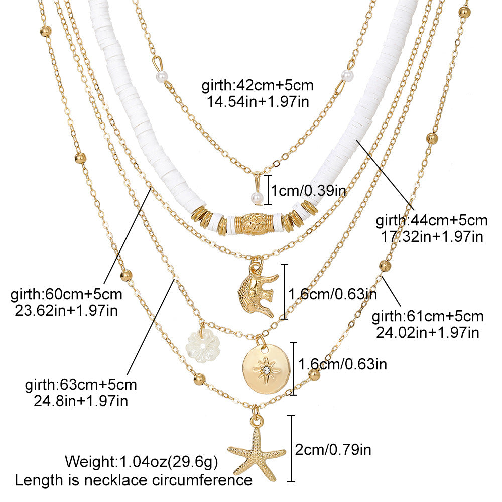 Ocean Layered Necklaces For Women In Marine Style Featuring Alloy Chain And Shell Pendant