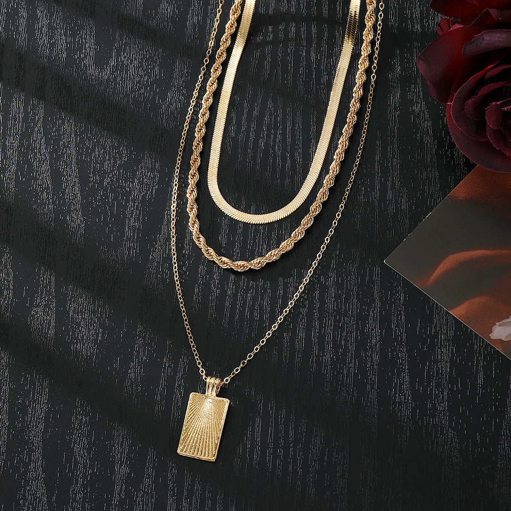 Geometric Necklace For Women With Alloy Twisted Rope Chain, Electroplated Finish, And Alloy Pendant