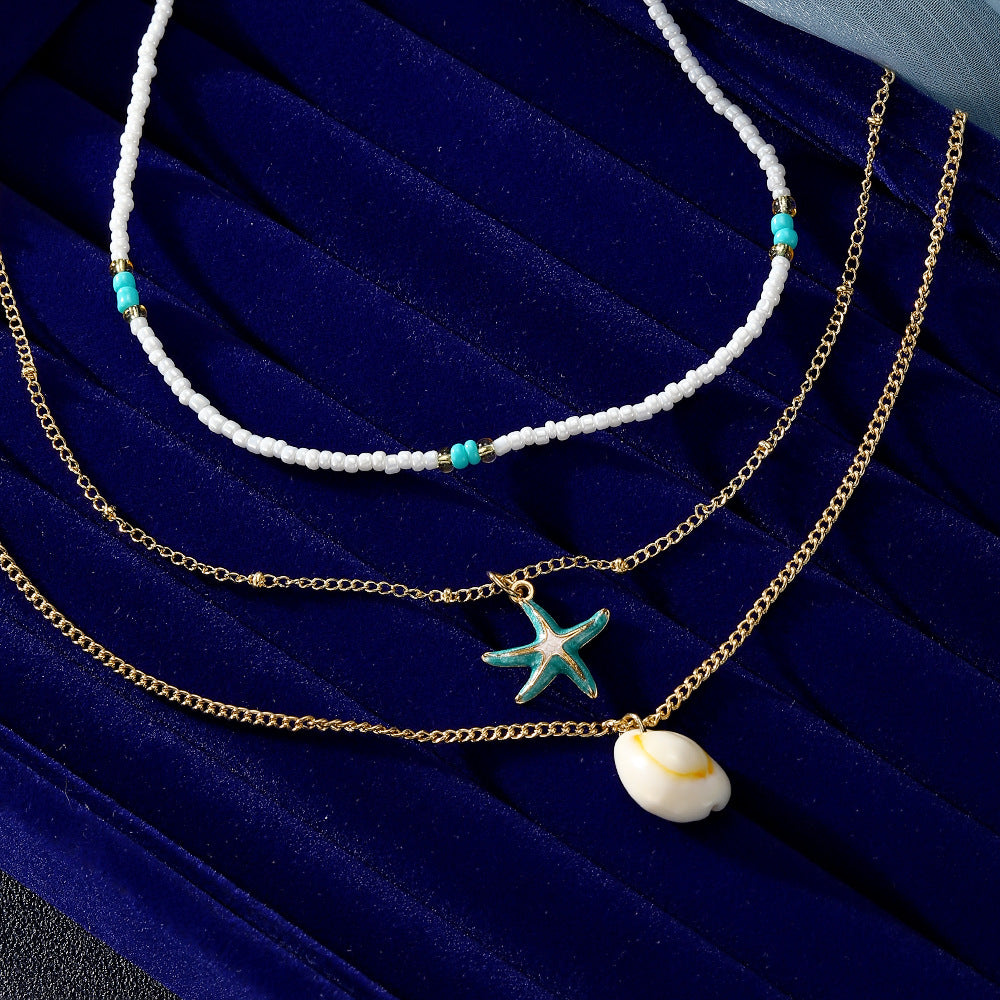 Bohemian Blue Conch Pendant Necklace For Women With Alloy Pendant And Cable Chain