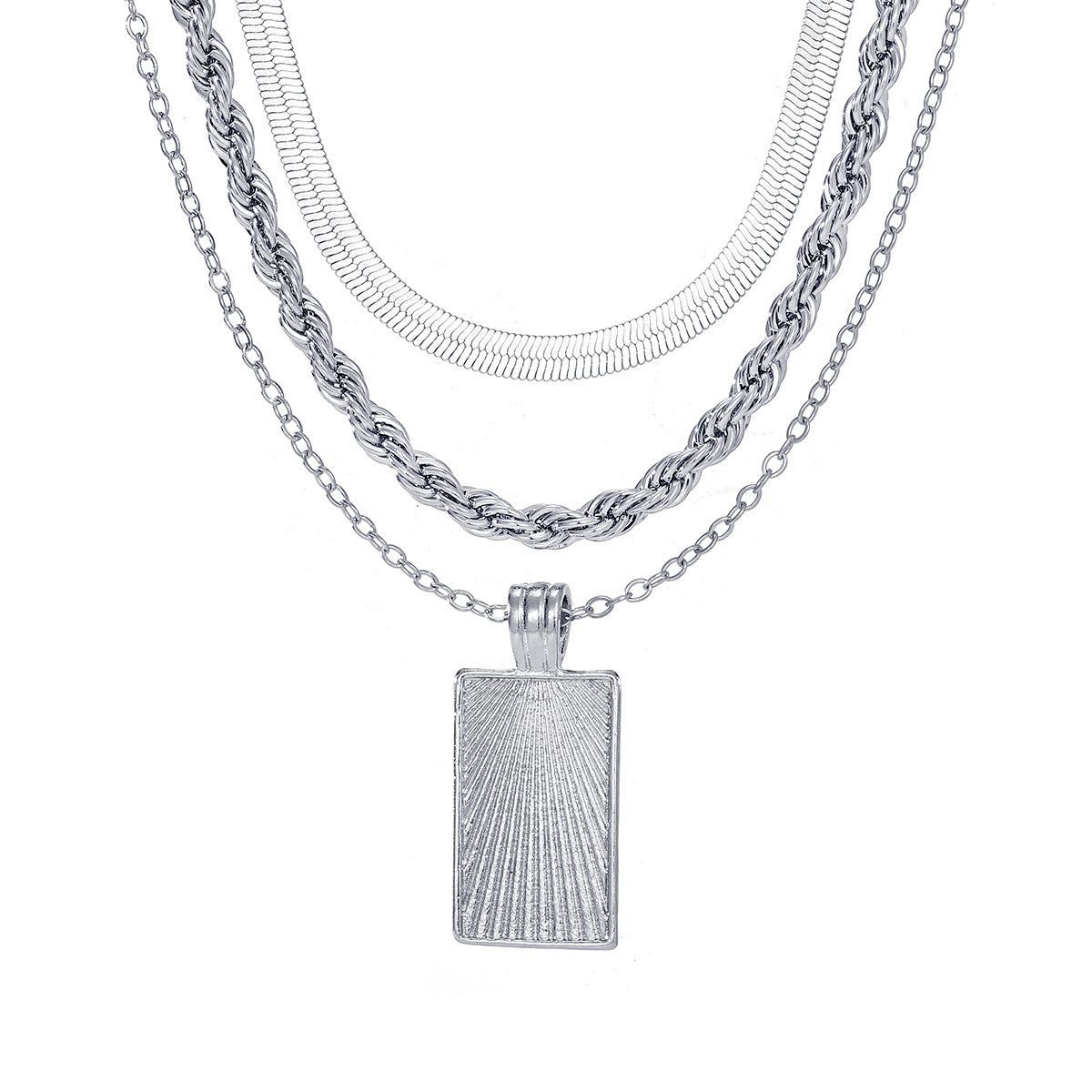Geometric Necklace For Women With Alloy Twisted Rope Chain, Electroplated Finish, And Alloy Pendant