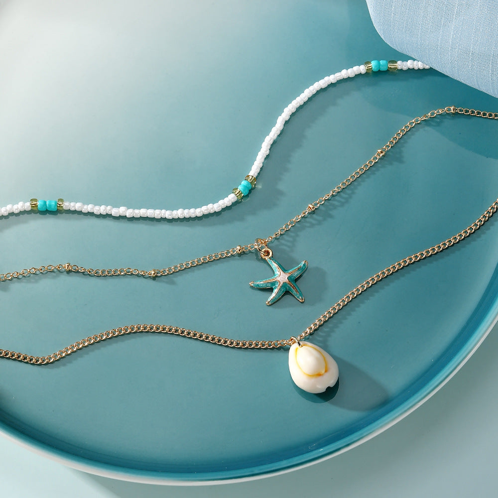 Bohemian Blue Conch Pendant Necklace For Women With Alloy Pendant And Cable Chain