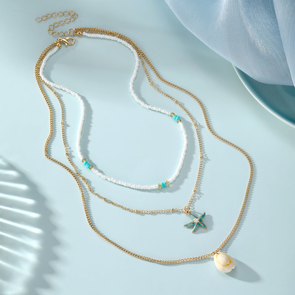 Bohemian Blue Conch Pendant Necklace For Women With Alloy Pendant And Cable Chain