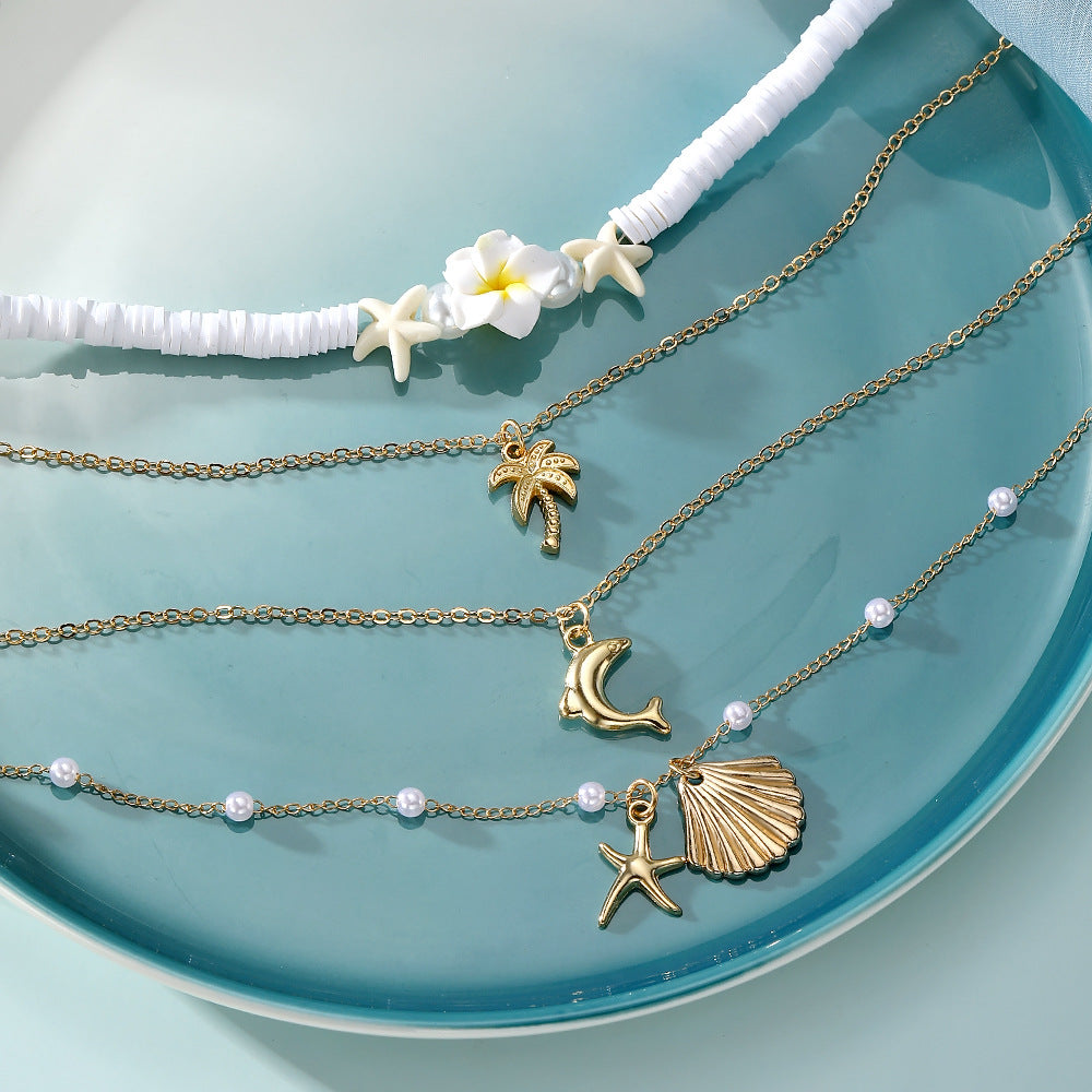 Ocean Layered Necklaces For Women In Marine Style Featuring Alloy Chain And Shell Pendant