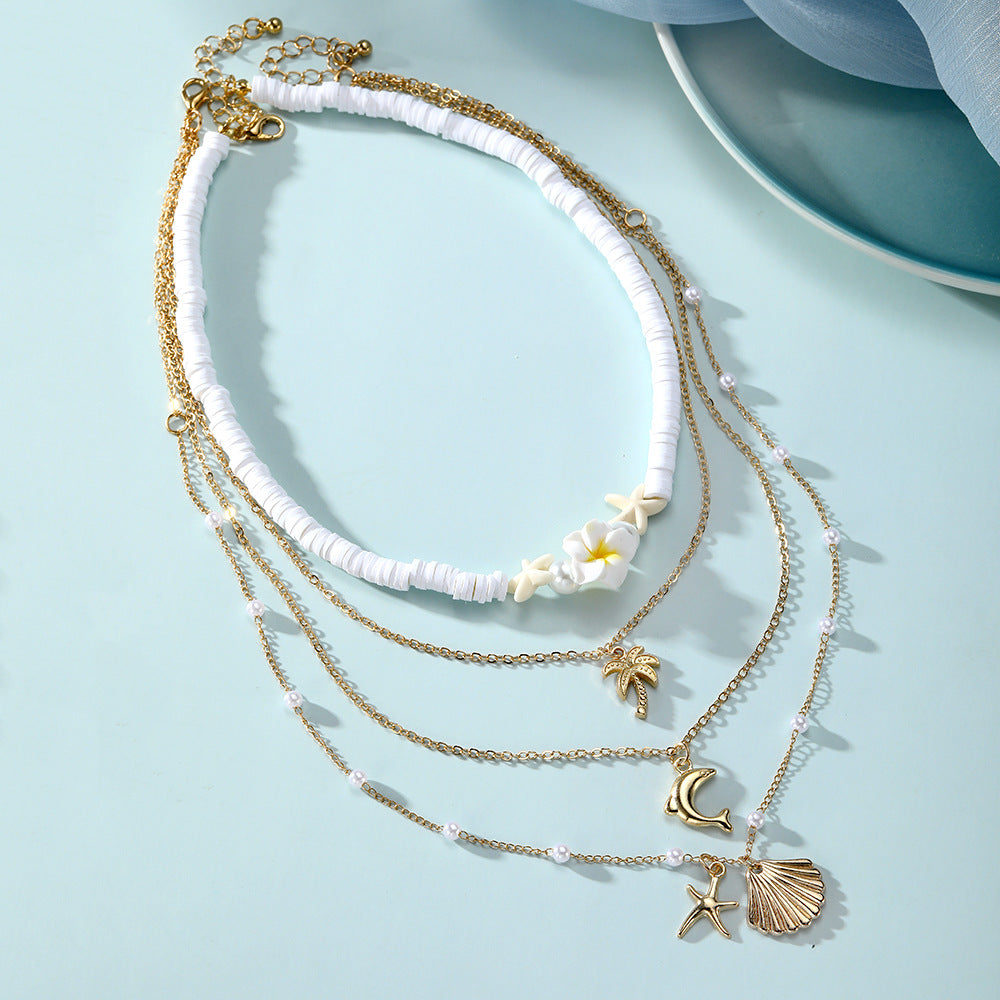 Ocean Layered Necklaces For Women In Marine Style Featuring Alloy Chain And Shell Pendant