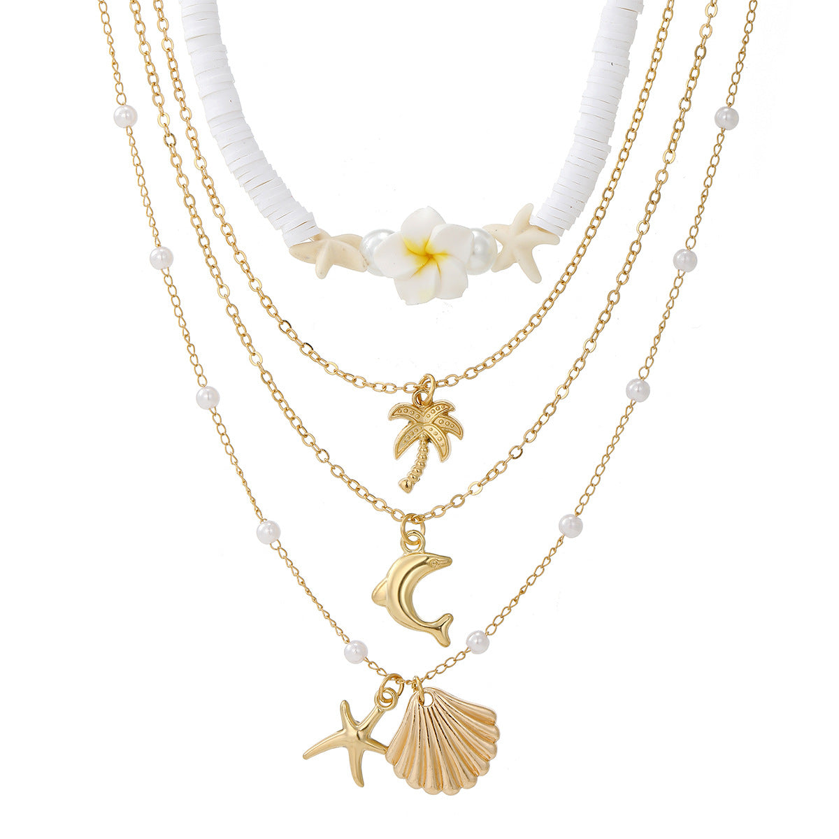 Ocean Layered Necklaces For Women In Marine Style Featuring Alloy Chain And Shell Pendant