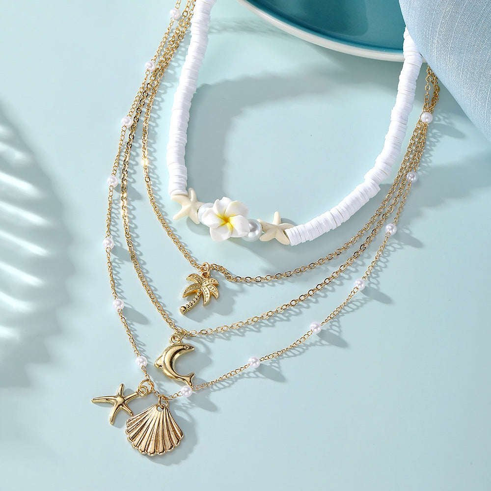 Marine Style Shell Necklace For Women With Alloy Cable Chain And Alloy Pendant
