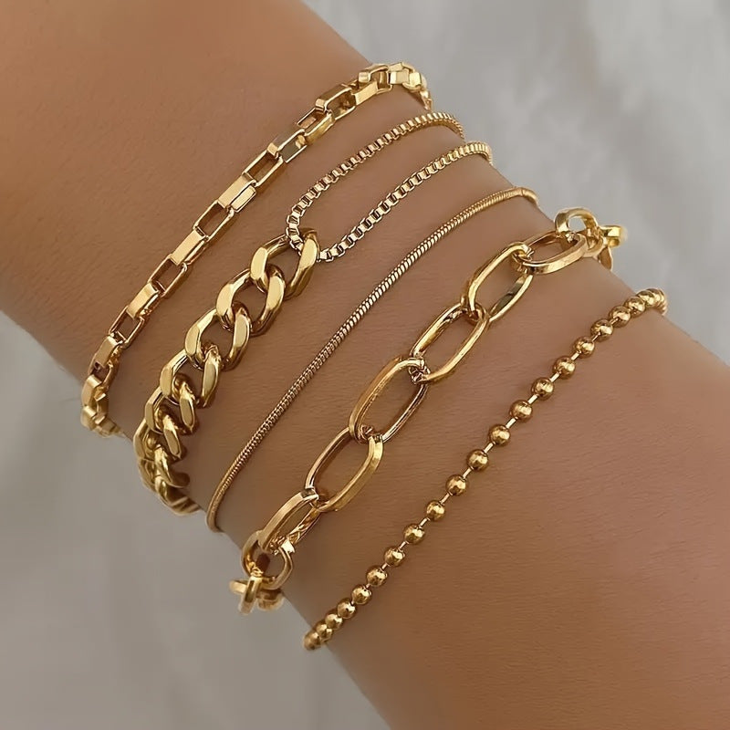 Geometric Waterproof Non Tarnish Gold Metal Bracelet For Women With Simple Style Cuban Link Chain