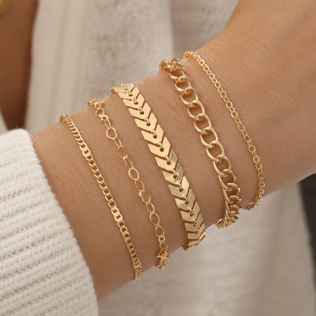 Geometric Waterproof Non Tarnish Gold Metal Bracelet For Women With Simple Style Cuban Link Chain