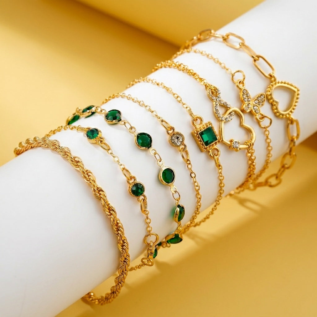 Exaggerated Heart Shape Bracelet For Women In Electroplated Iron With May Birthstone Emerald And Zircon Inlay