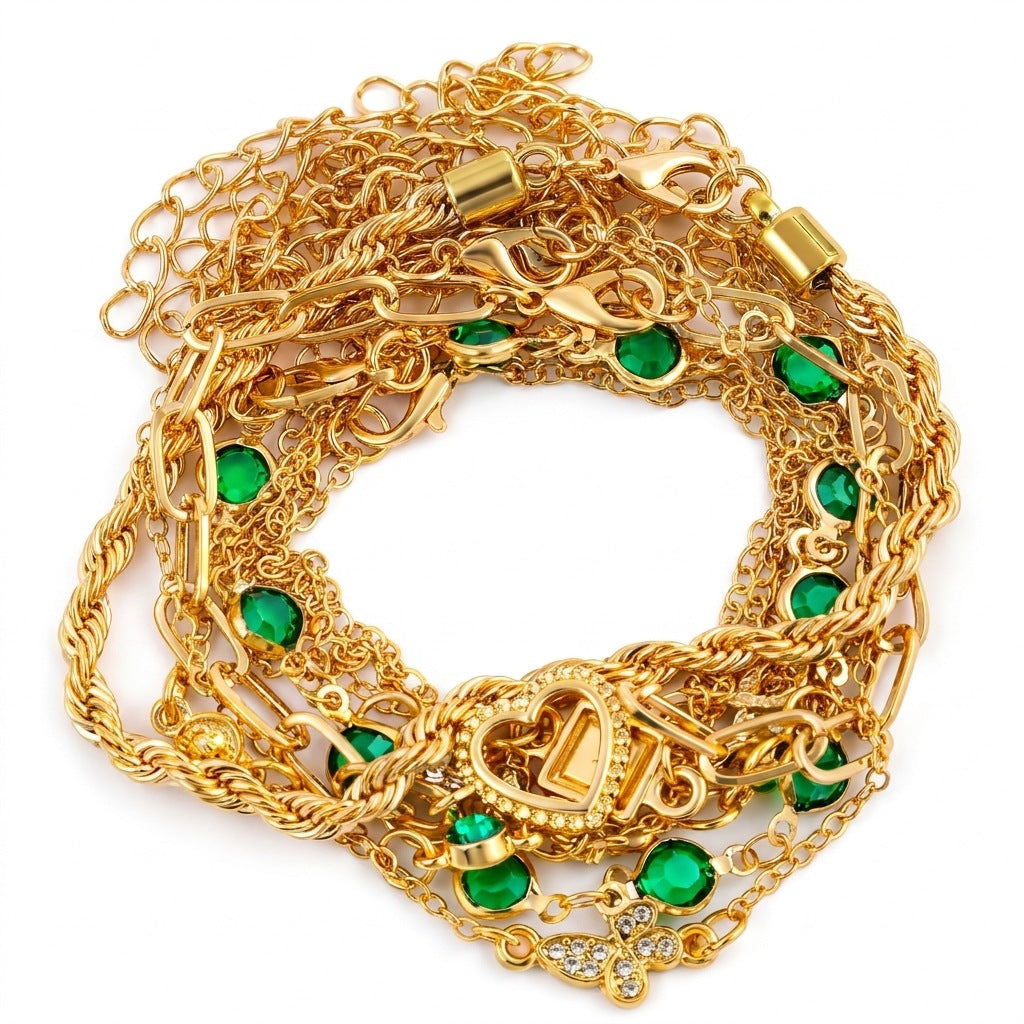 Exaggerated Heart Shape Bracelet For Women In Electroplated Iron With May Birthstone Emerald And Zircon Inlay
